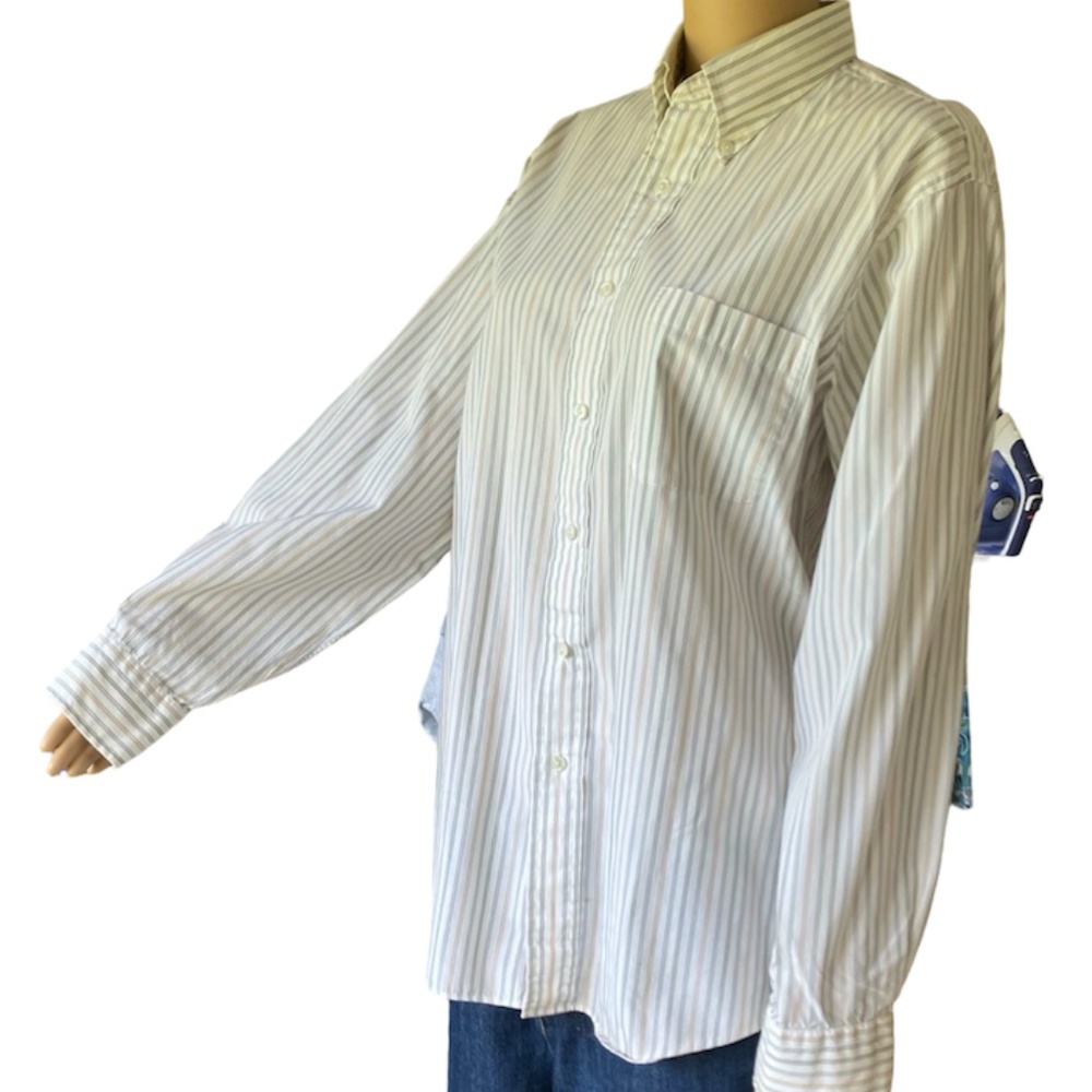 Land's End Men's Long Sleeve Striped 100% Cotton Oxford Dress Shirt - Size 15